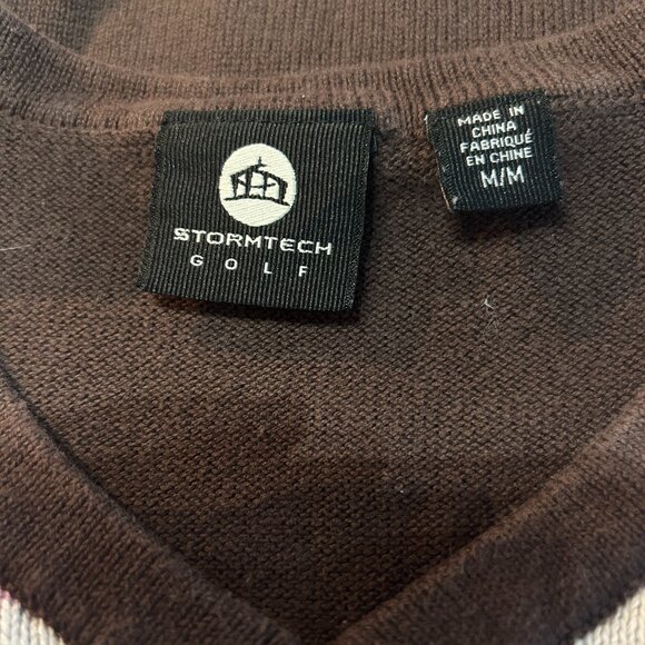 Stormtech Women’s M Argyle Sweater Vest Pink Brown Cotton Preppy Academia Golf - Picture 4 of 5